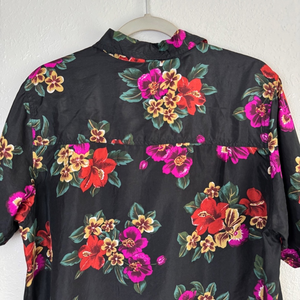 Ship'n Shore silk black floral tropical hawaiian button front blouse top M - Picture 6 of 9